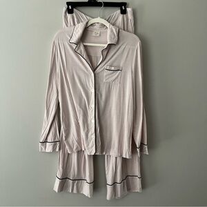 Soma Two Piece Pajama Set Long Sleeve Button Up Pink Black polka Dot SOFT Size M